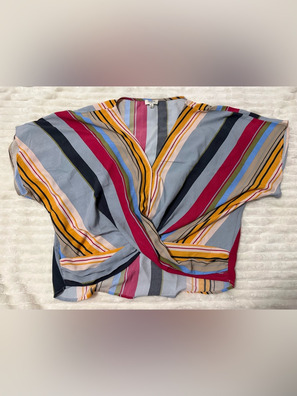Umgee Multistripe Twist Front, V-Neck Top